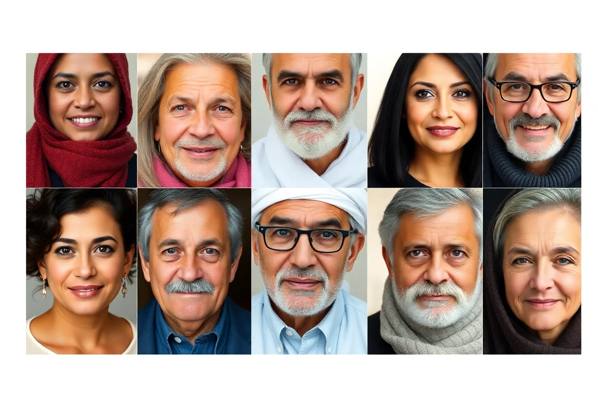 A collage of diverse faces from different regions of Turkey, representing the variety of dialects.
