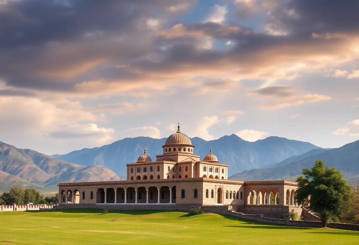 Dramatic landscape of Ishak Pasha Palace in Dogubayazit, Eastern Anatolia, against a mountainous backdrop